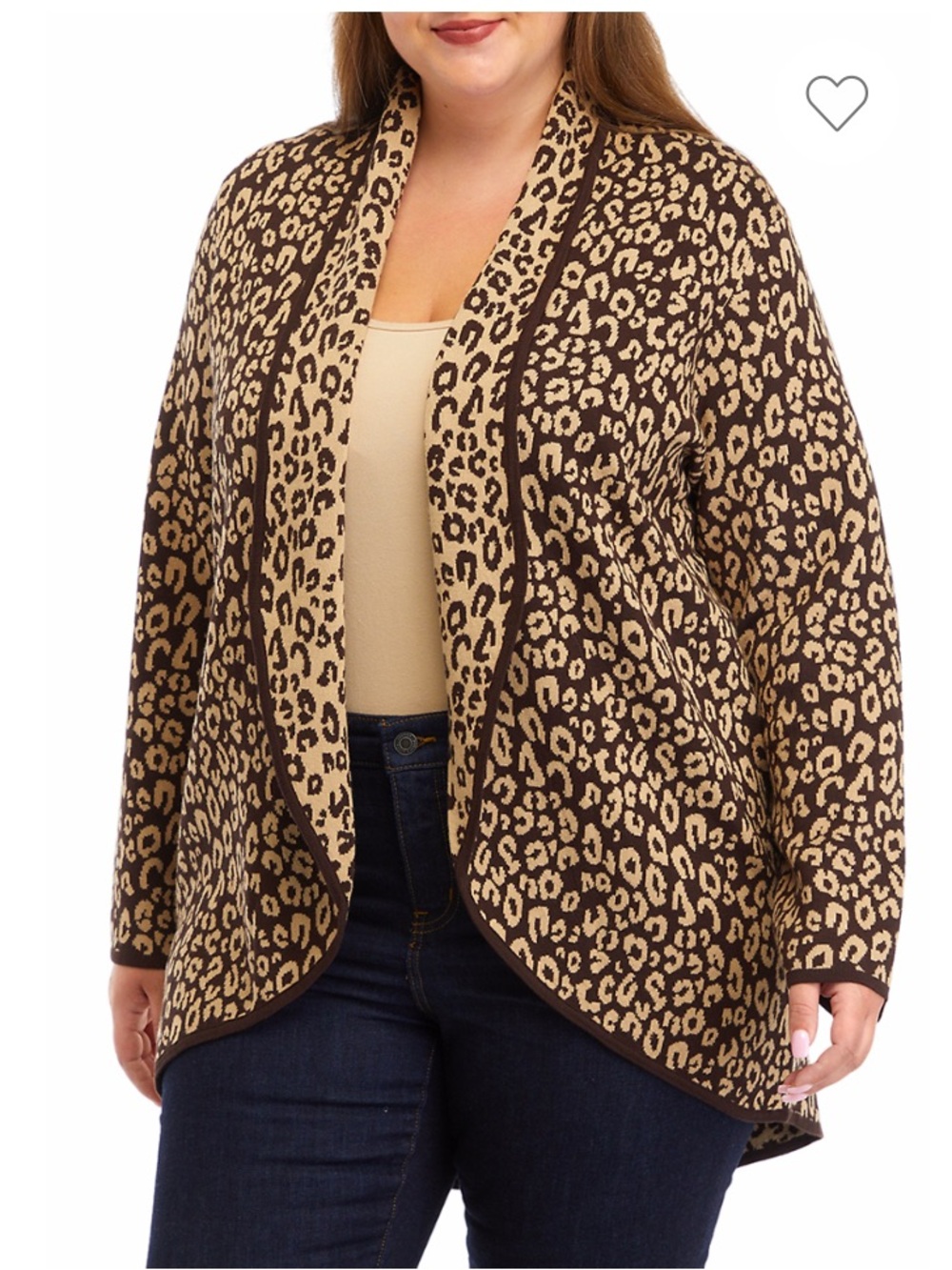 Cable & Gauge Leopard Print Open-Front Cardigan - Brown & Cream - Picture 8 of 9